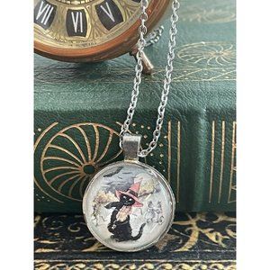 Halloween Necklace Antique Vintage Style Glass Charm Stainless Steel 18" Chain